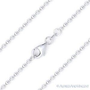 2mm Diamond-Cut & Ball Bead Link Chain Necklace in .925 Sterling Silver w/ Rhodi